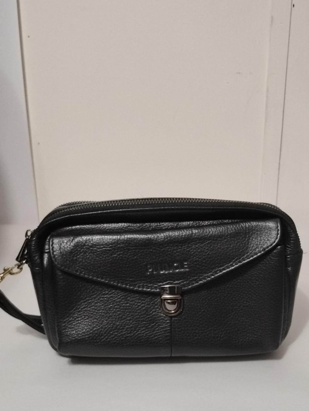 PI UNCLE Black Urban Aesthetic Versatile Leather Wristlet Crossbody Bag